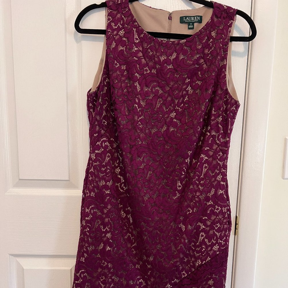 RALPH LAUREN MAROON LACE DRESS SIZE 12